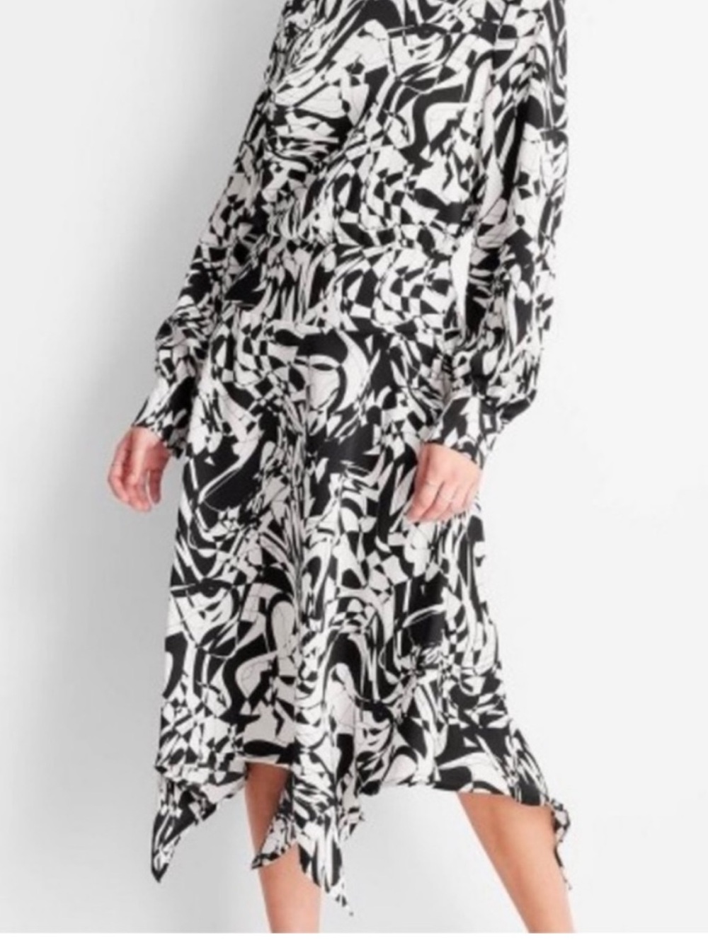 Future Collective Black & White Abstract Print Long Sleeve Dress; Size Large